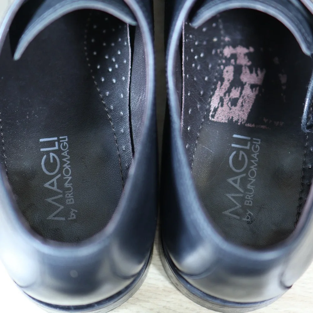 Bruno Magli Shoes Men Size 9.5 M Black Liramido Leather Derby Apron Toe Dress